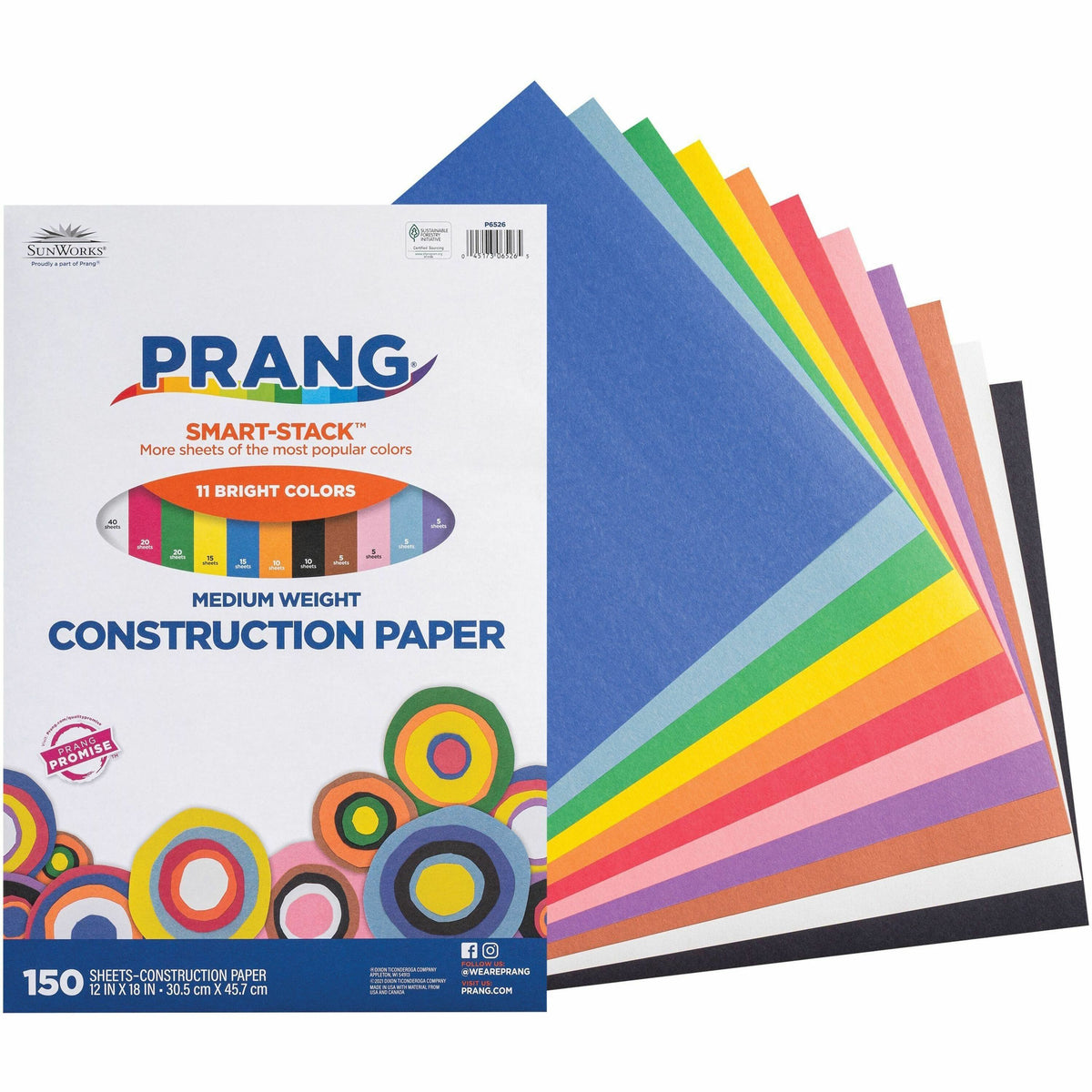 Prang 11-Color Construction Paper Smart-Stack - Art Classes - 12" Width x 18" Length - Assorted - 150 / Pack