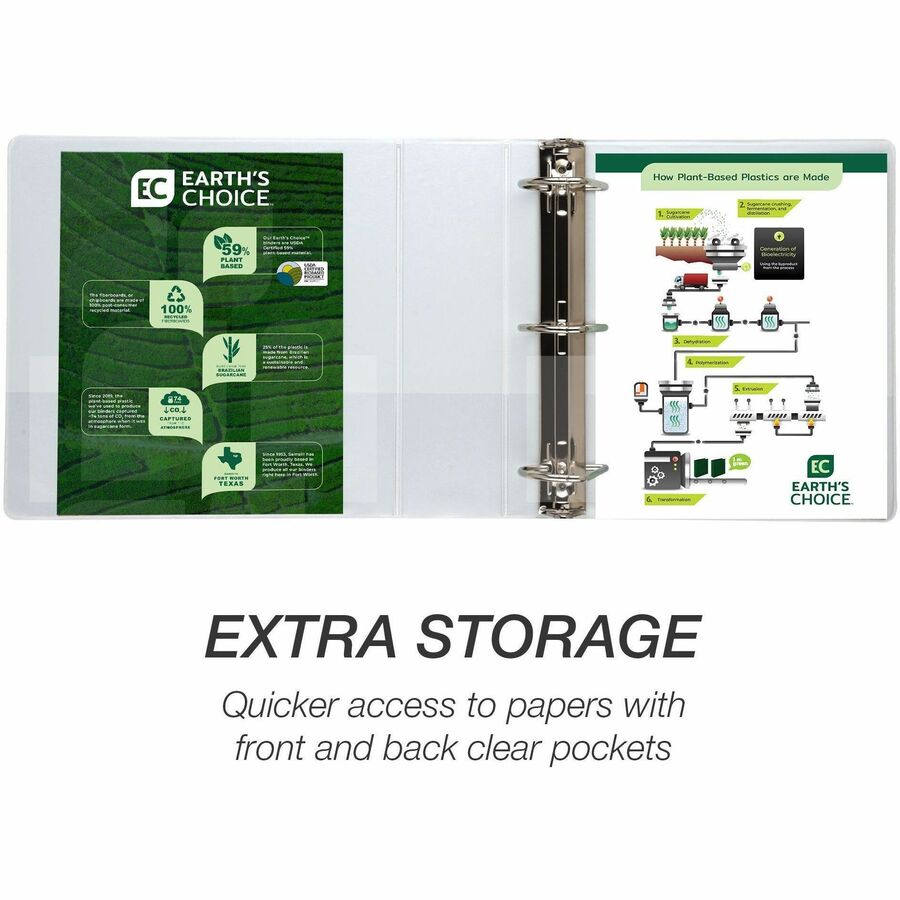 Samsill Earth's Choice Plant-based Durable View Binder - 3" Binder Capacity - Letter - 8 1/2" x 11" Sheet Size - 625 She