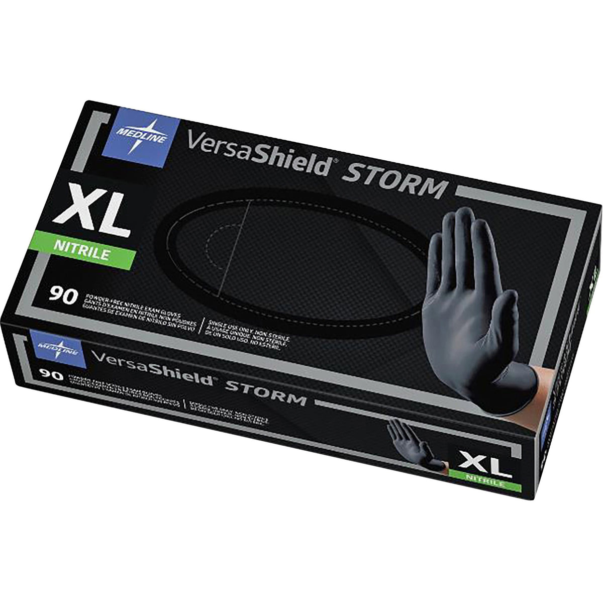 Medline VersaShield STORM Nonsterile Nitrile Gloves - X-Large Size - Black - Textured, Latex-free - For Healthcare Worki