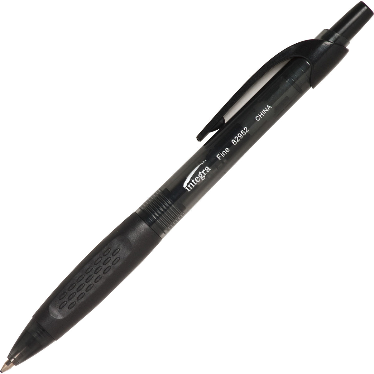 Integra 82952 Retractable Ballpoint Pens - Fine Pen Point - Retractable - Black Ink - Black, Transparent Barrel - 1 Doze