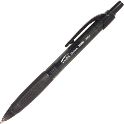 Integra Easy Click Retractable Ballpoint Pen - Medium Pen Point - Retractable - Black Ink - Black Barrel - 12 / Dozen
