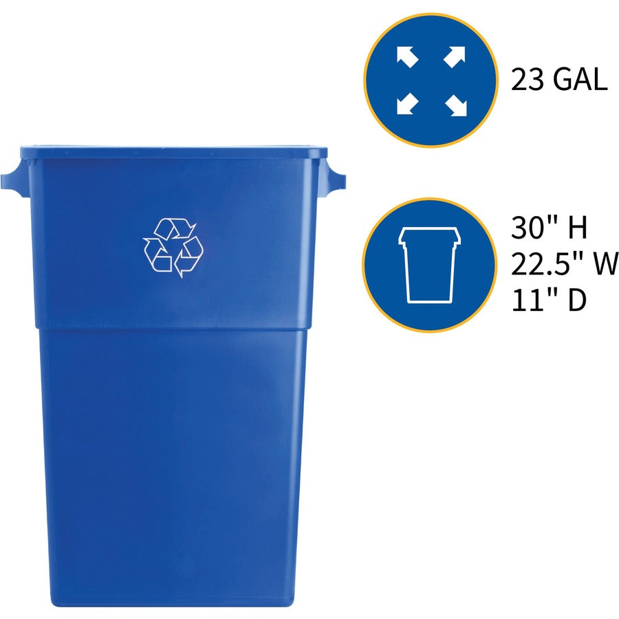 Genuine Joe 23 Gallon Recycling Container - 23 gal Capacity - Rectangular - 30" Height x 22.5" Width x 11" Depth - Blue,