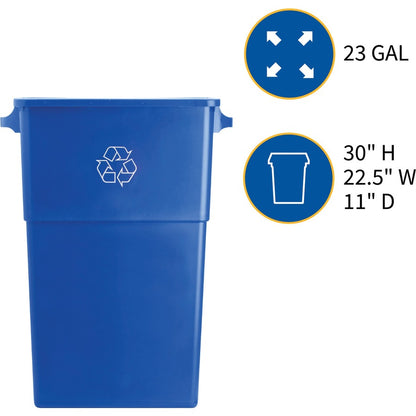 Genuine Joe 23 Gallon Recycling Container - 23 gal Capacity - Rectangular - 30" Height x 22.5" Width x 11" Depth - Blue,