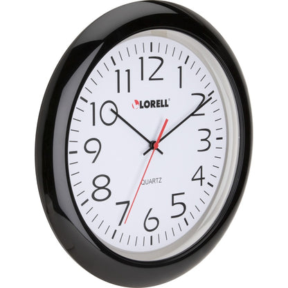 Lorell 13-1/4" Round Wall Clock - Analog - Quartz - White Main Dial - Black Case - Plastic - 1 Each