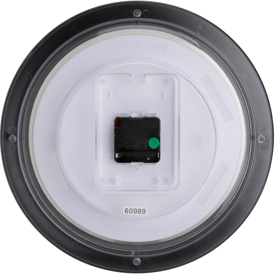Lorell 13-1/4" Round Wall Clock - Analog - Quartz - White Main Dial - Black Case - Plastic - 1 Each