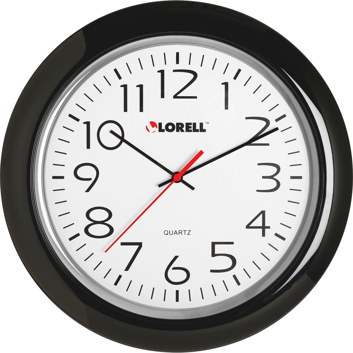 Lorell 13-1/4" Round Wall Clock - Analog - Quartz - White Main Dial - Black Case - Plastic - 1 Each