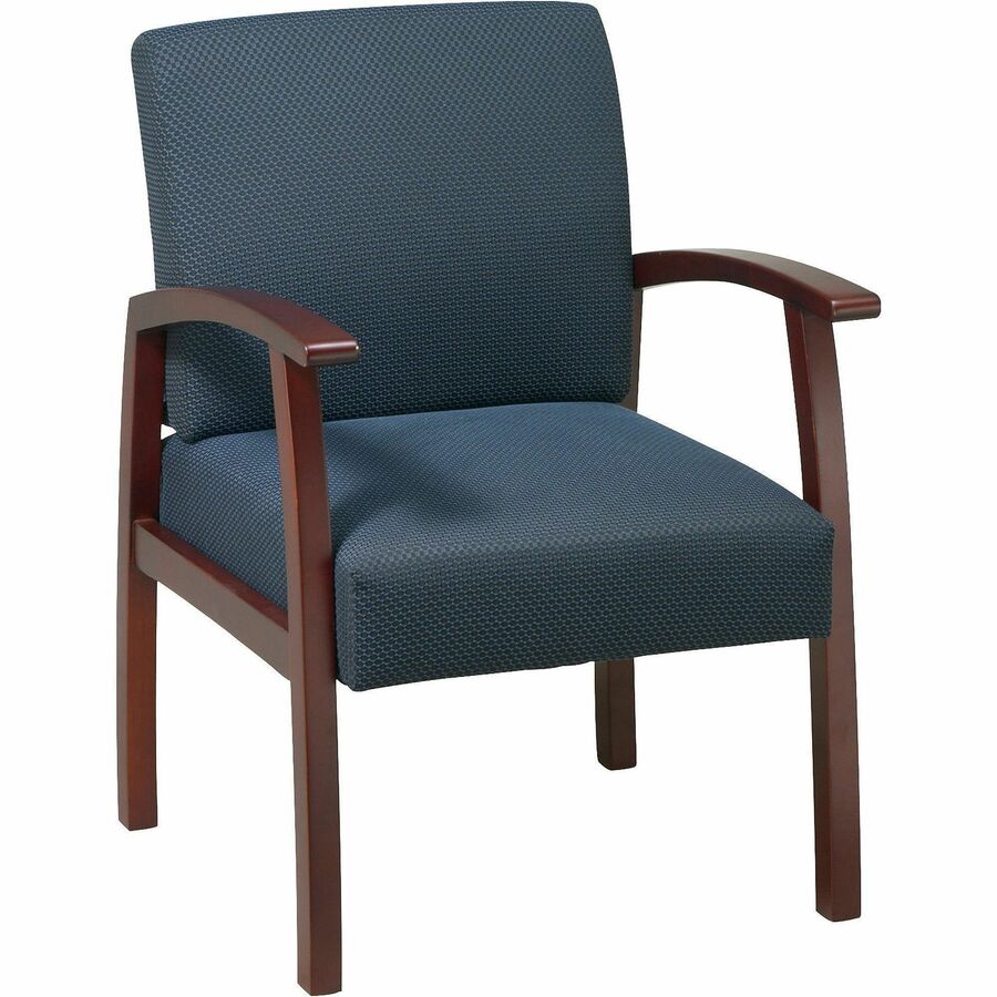 Lorell Thickly Padded Guest Chair - Cherry Frame Color - Four-legged Base - Midnight Blue - 1 Each