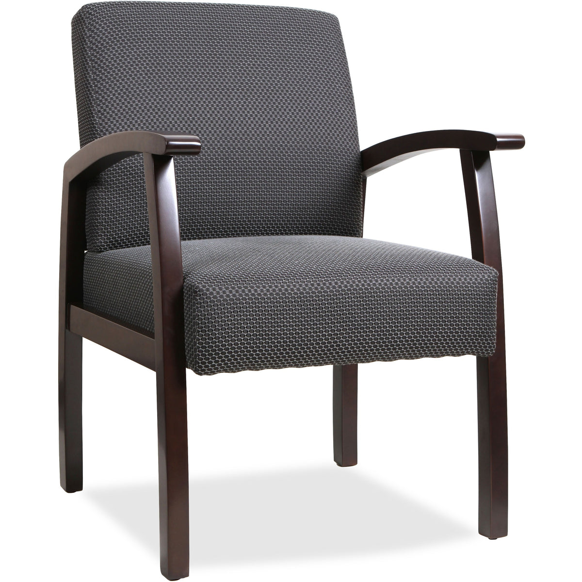 Lorell Thickly Padded Guest Chair - Espresso Frame Color - Four-legged Base - Charcoal - 1 Each