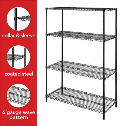 Lorell Industrial Wire Shelving - 48" Width x 24" Depth x 72" Height - 4 x Shelf(ves) - 4000 lb Load Capacity - Black - 