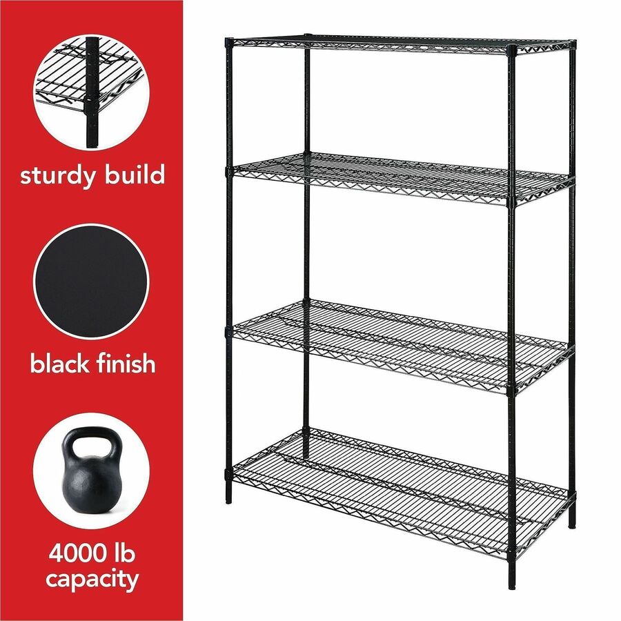 Lorell Industrial Wire Shelving - 36" Width x 24" Depth x 72" Height - 4 x Shelf(ves) - 4000 lb Load Capacity - Black - 