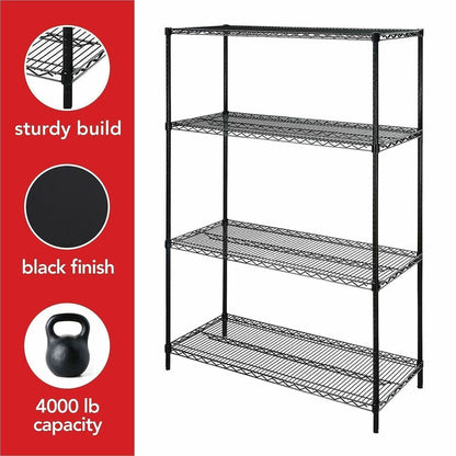 Lorell Industrial Wire Shelving - 36" Width x 24" Depth x 72" Height - 4 x Shelf(ves) - 4000 lb Load Capacity - Black - 