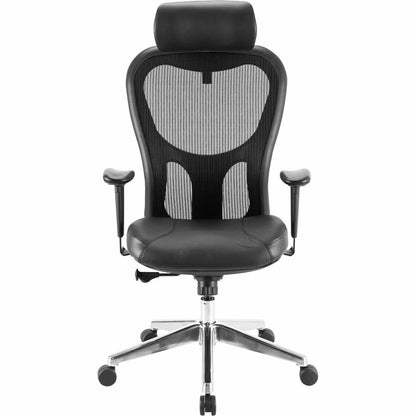 Lorell Elevate Mesh High-Back Executive Office Chair - Black Seat Color - Leather Seat Material - Aluminum Frame Materia