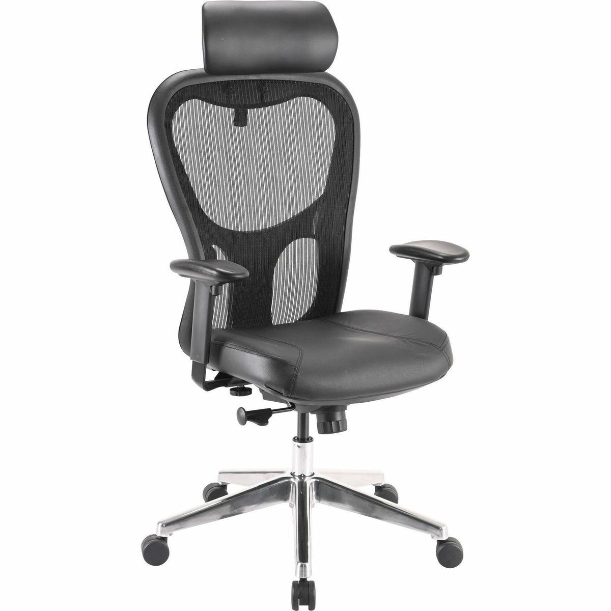 Lorell Elevate Mesh High-Back Executive Office Chair - Black Seat Color - Leather Seat Material - Aluminum Frame Materia