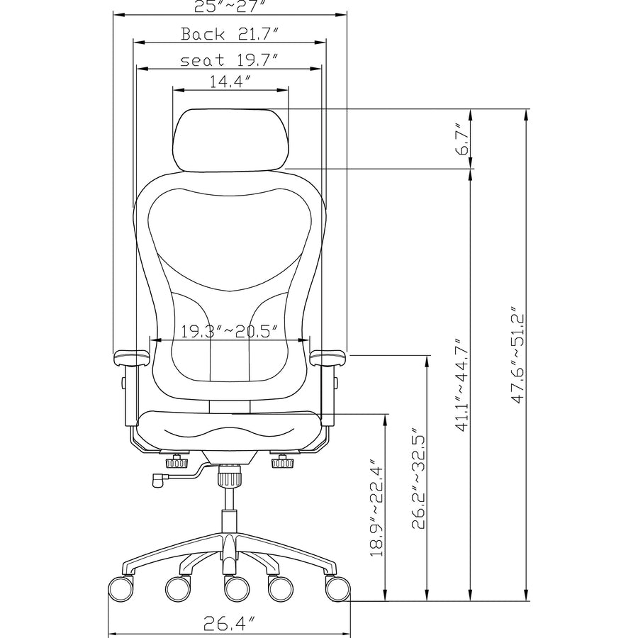 Lorell Elevate Mesh High-Back Executive Office Chair - Black Seat Color - Leather Seat Material - Aluminum Frame Materia