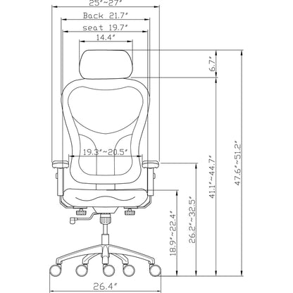 Lorell Elevate Mesh High-Back Executive Office Chair - Black Seat Color - Leather Seat Material - Aluminum Frame Materia
