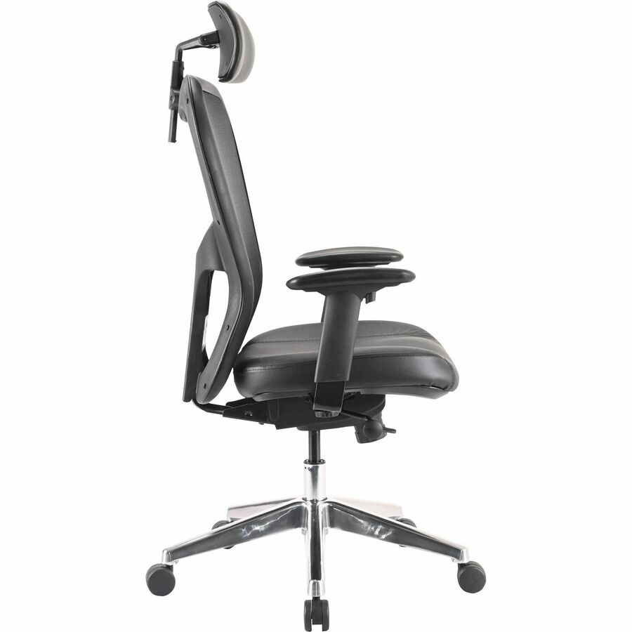 Lorell Elevate Mesh High-Back Executive Office Chair - Black Seat Color - Leather Seat Material - Aluminum Frame Materia