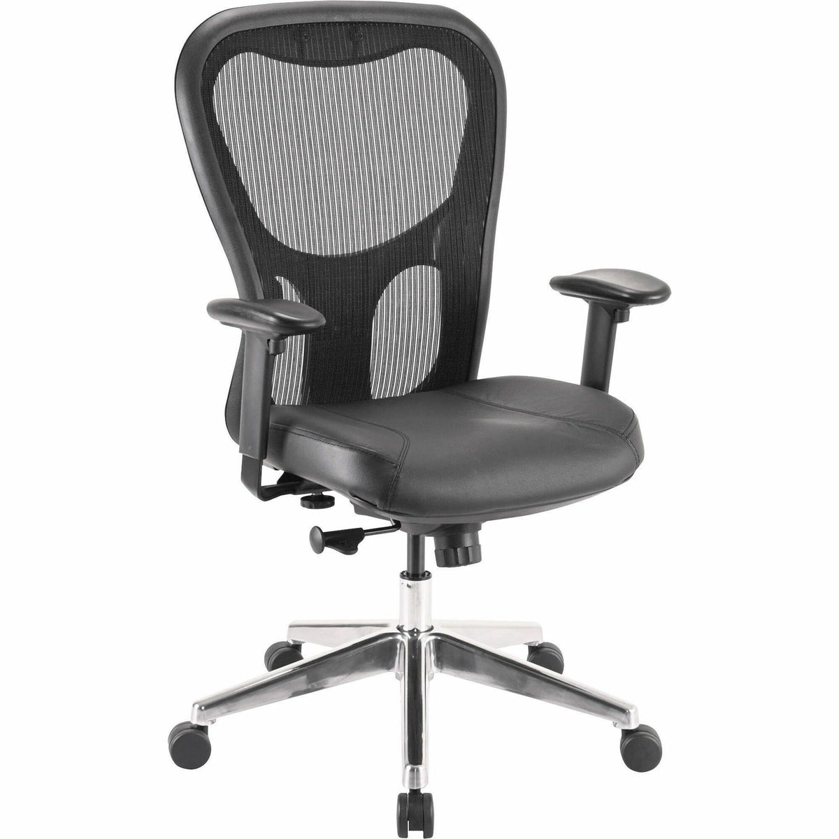 Lorell Elevate Mesh Mid-Back Office Chair - Black Seat Color - Leather Seat Material - Aluminum Frame Material - 5-star 