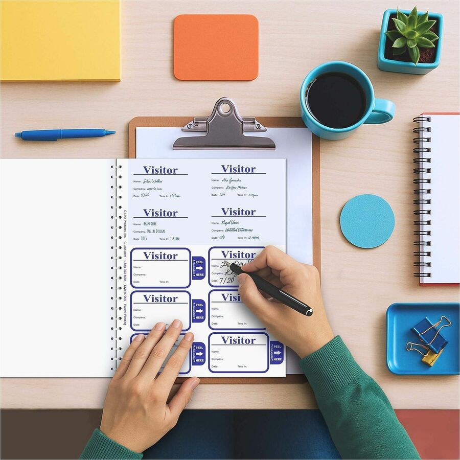 C-Line Time's Up! Visitor Badges Registry Log Book - Carbonless Copy - White - 1 Box