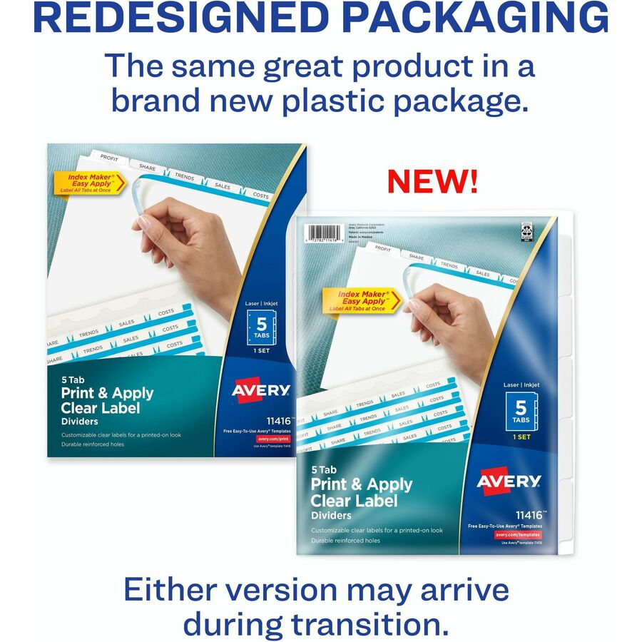 Avery® Index Maker Index Divider - 5 x Divider(s) - 5 - 5 Tab(s)/Set - 8.5" Divider Width x 11" Divider Length - 3 Hole 