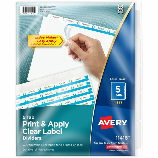 Avery® Index Maker Index Divider - 5 x Divider(s) - 5 - 5 Tab(s)/Set - 8.5" Divider Width x 11" Divider Length - 3 Hole 