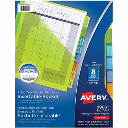 Avery Big Tab Insertable Plastic Dividers with Pockets - 8 x Divider(s) - 8 Tab(s) - 8 - 8 Tab(s)/Set - 1 Set