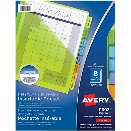 Avery Big Tab Insertable Plastic Dividers with Pockets - 8 x Divider(s) - 8 Tab(s) - 8 - 8 Tab(s)/Set - 1 Set