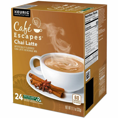 Café Escapes® Chai Latte Black Tea K-Cup - Compatible with Keurig Brewer - 0.5 oz - 24 K-Cup - Caffeinated - Kosher - 24