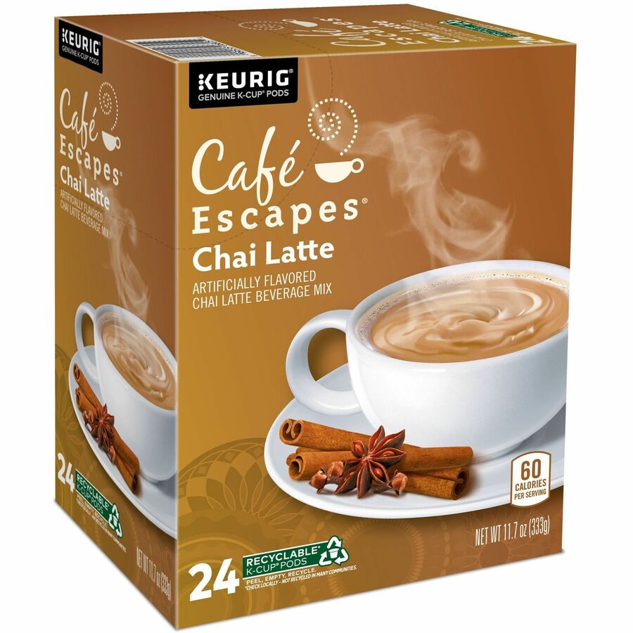 Café Escapes® Chai Latte Black Tea K-Cup - Compatible with Keurig Brewer - 0.5 oz - 24 K-Cup - Caffeinated - Kosher - 24