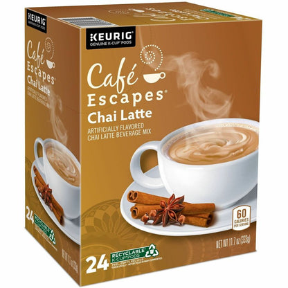 Café Escapes® Chai Latte Black Tea K-Cup - Compatible with Keurig Brewer - 0.5 oz - 24 K-Cup - Caffeinated - Kosher - 24