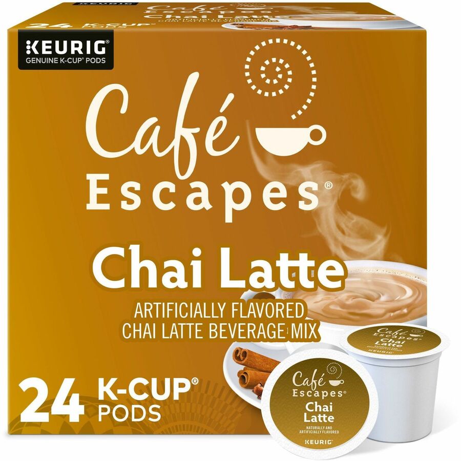 Café Escapes® Chai Latte Black Tea K-Cup - Compatible with Keurig Brewer - 0.5 oz - 24 K-Cup - Caffeinated - Kosher - 24