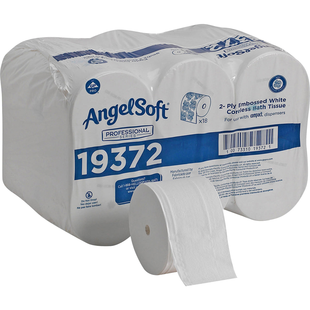 Angel Soft Professional Series Premium Embossed Coreless Toilet Paper - 2 Ply - 3.85" Width x 4.05" Length - 1125 Sheets
