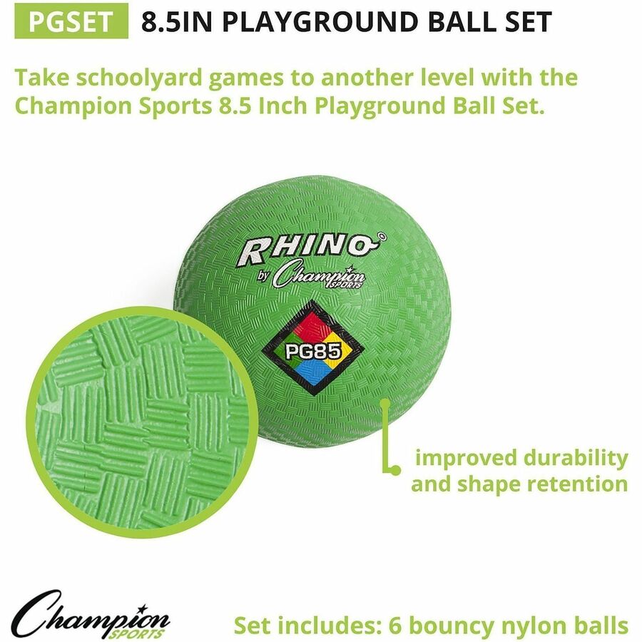 Champion Sports Playground Ball - 8.50" - Nylon - Red, Yellow, Green, Orange, Purple, Royal Blue - 1  Set