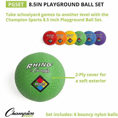 Champion Sports Playground Ball - 8.50" - Nylon - Red, Yellow, Green, Orange, Purple, Royal Blue - 1  Set
