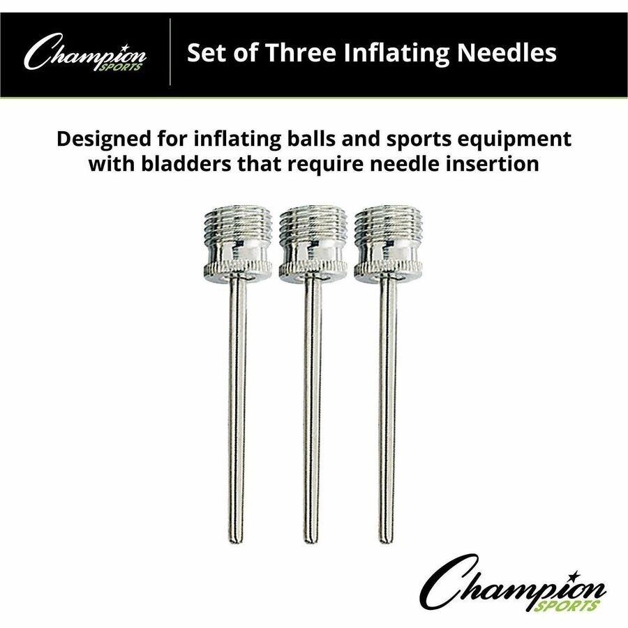 Champion Sports Inflating Needles Retail Pack - for Inflator - Nickel Plated - Silver - 3 / Pack