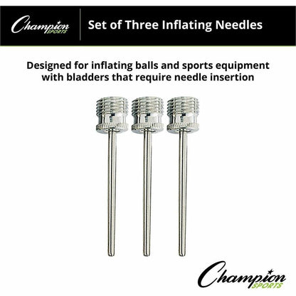 Champion Sports Inflating Needles Retail Pack - for Inflator - Nickel Plated - Silver - 3 / Pack