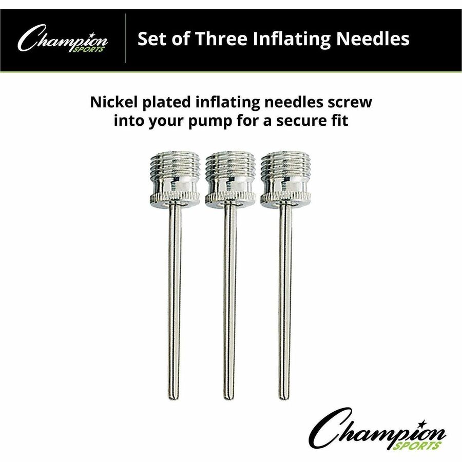 Champion Sports Inflating Needles Retail Pack - for Inflator - Nickel Plated - Silver - 3 / Pack