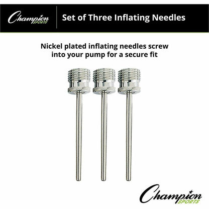 Champion Sports Inflating Needles Retail Pack - for Inflator - Nickel Plated - Silver - 3 / Pack