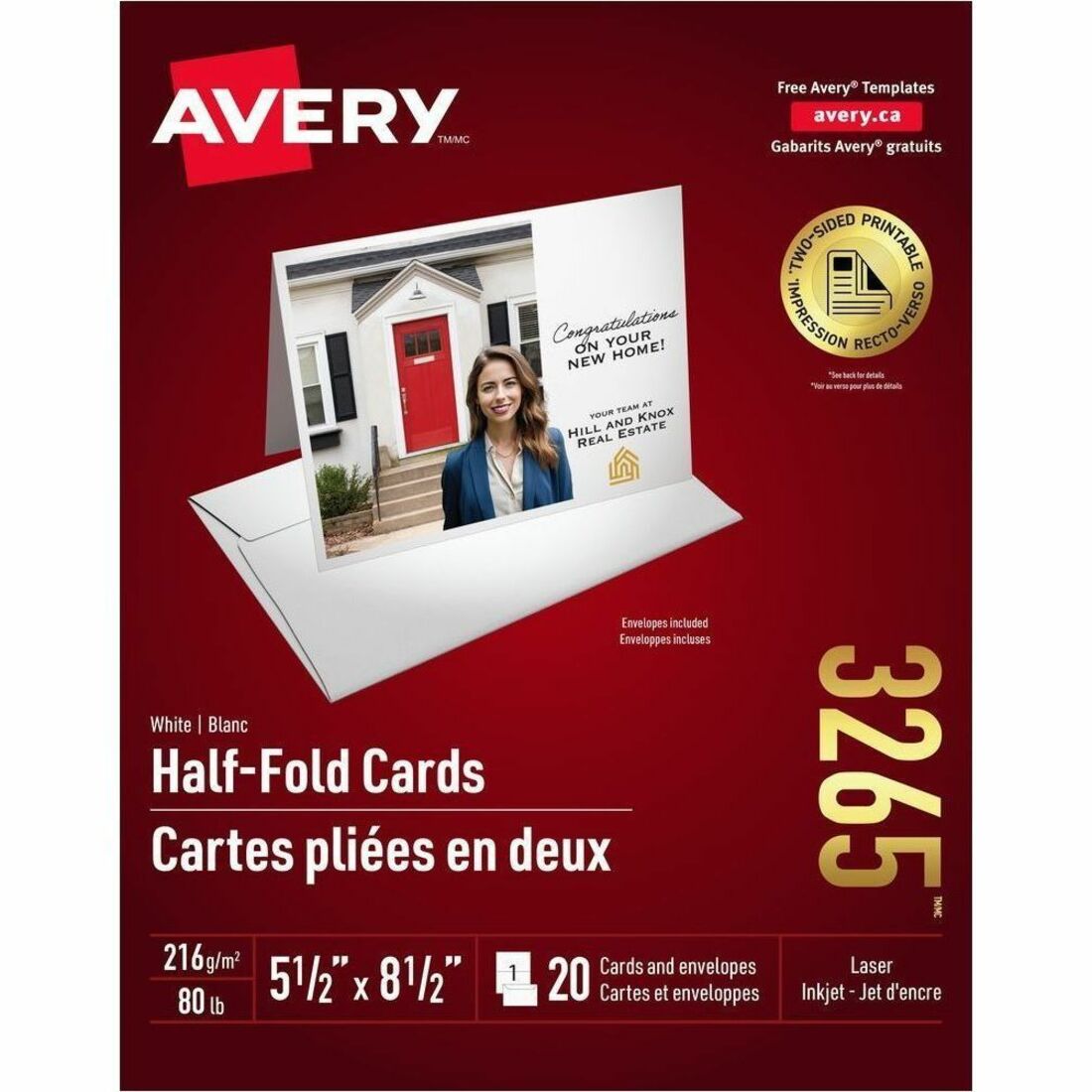 Avery® Half-Fold Greeting Cardsfor Inkjet Printers, 5½" x 8½" - 5 1/2" x 8 1/2" - Matte - Pre-scored, Printable, Double-