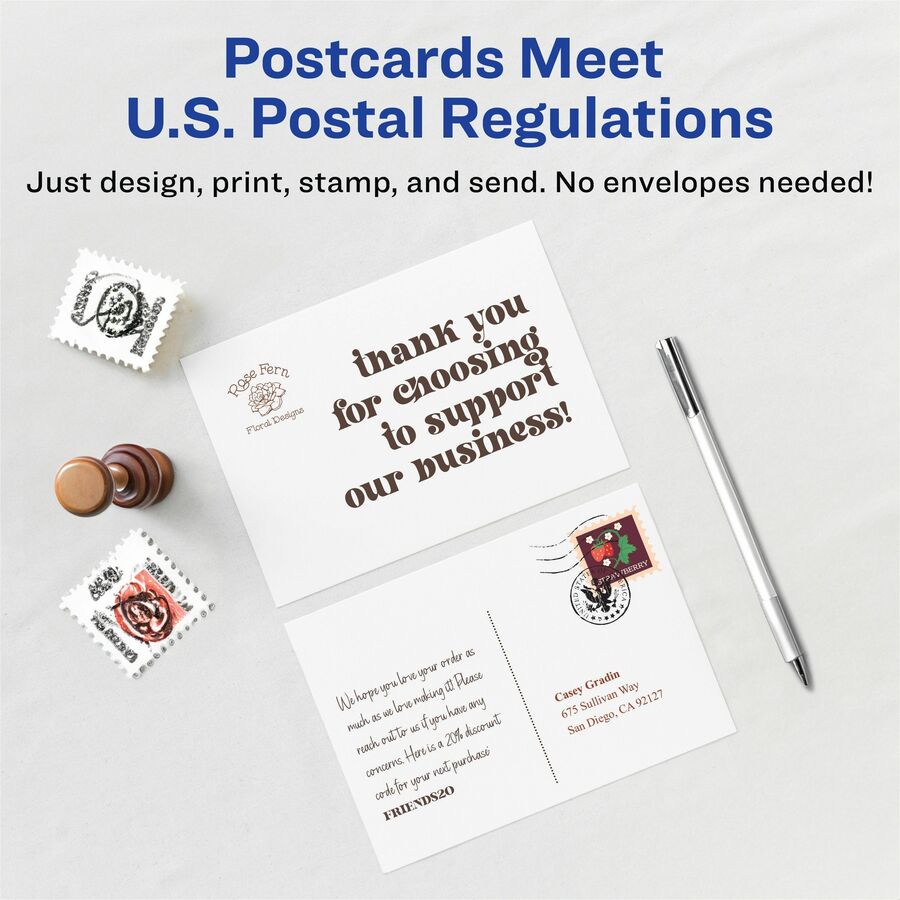 Avery® Postcards, 4.25" x 5.5" , Matte, Laser & Inkjet, 120ct (3380) - 90 Brightness - 4 1/4" x 5 1/2" - 65 lb Basis Wei