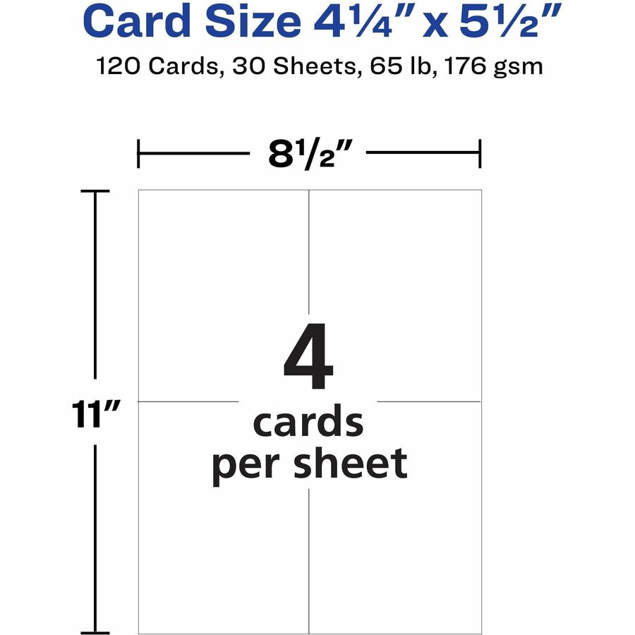 Avery® Postcards, 4.25" x 5.5" , Matte, Laser & Inkjet, 120ct (3380) - 90 Brightness - 4 1/4" x 5 1/2" - 65 lb Basis Wei