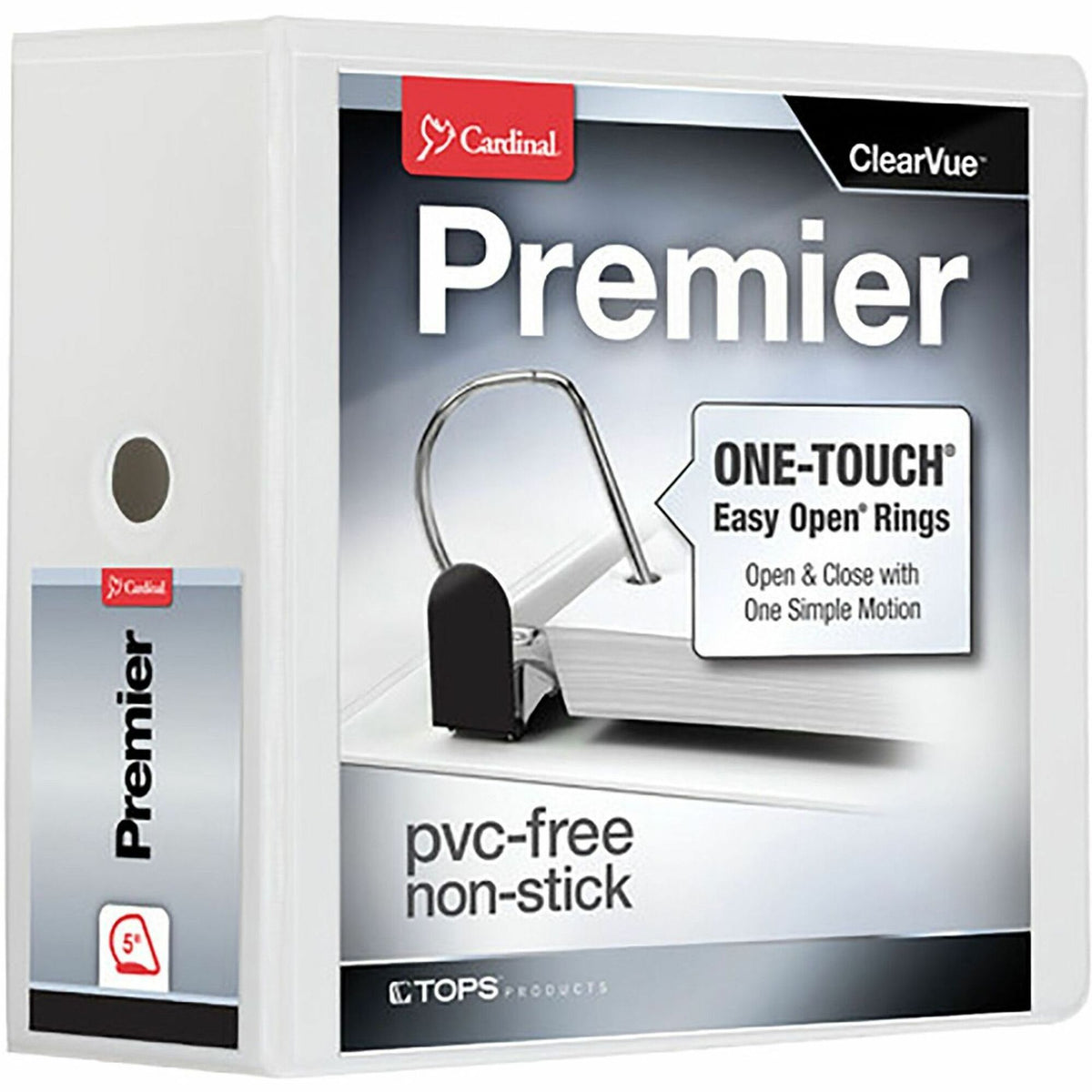 Cardinal® Premier ONE-TOUCH® Easy Open® Locking Slant-D® Rings Binder - 5" Binder Capacity - Letter - 8 1/2" x 11" Sheet