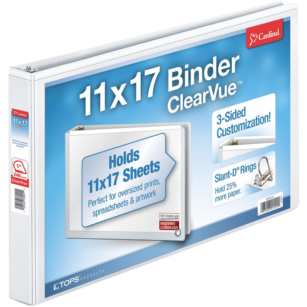 Cardinal® ClearVue Overlay Tabloid D-Ring Binder - 1" Binder Capacity - Tabloid - 11" x 17" Sheet Size - 240 Sheet Capac
