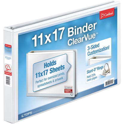 Cardinal® ClearVue Overlay Tabloid D-Ring Binder - 1" Binder Capacity - Tabloid - 11" x 17" Sheet Size - 240 Sheet Capac