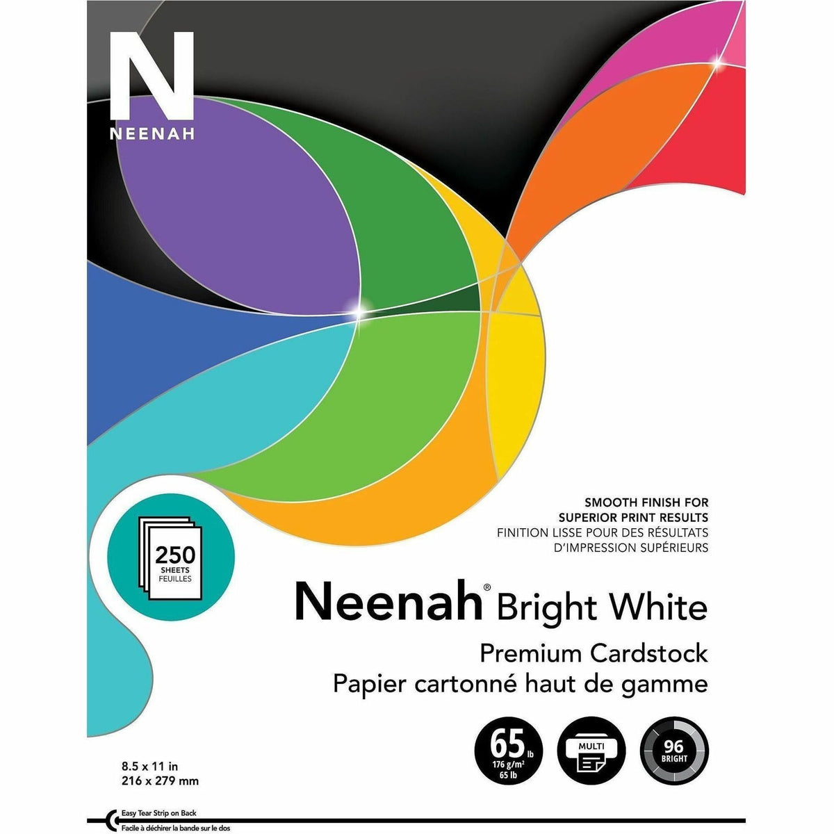 Neenah Bright White Cardstock - 96 Brightness - Letter - 8 1/2" x 11" - 65 lb Basis Weight - Smooth - Heavyweight, Acid-
