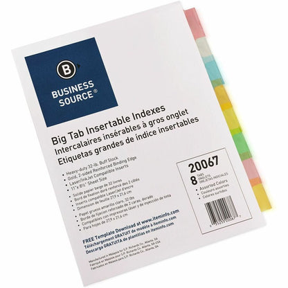 Business Source Reinforced Insertable Tab Indexes - 8 x Divider(s) - 8 Tab(s)/Set - 1.50" Tab Width - 8.5" Divider Width