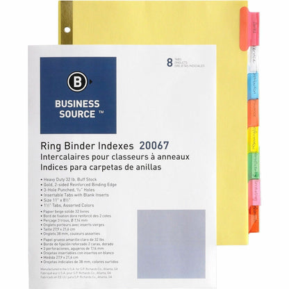 Business Source Reinforced Insertable Tab Indexes - 8 x Divider(s) - 8 Tab(s)/Set - 1.50" Tab Width - 8.5" Divider Width