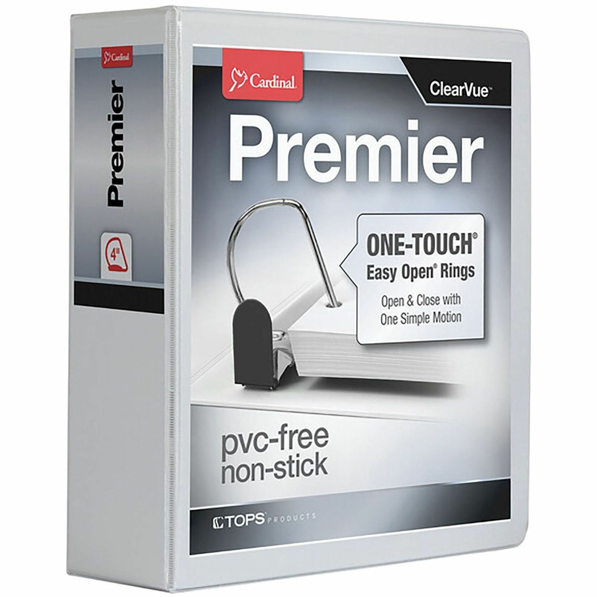 Cardinal® Premier ONE-TOUCH® Easy Open® Locking Slant-D® Rings Binder - 4" Binder Capacity - Letter - 8 1/2" x 11" Sheet