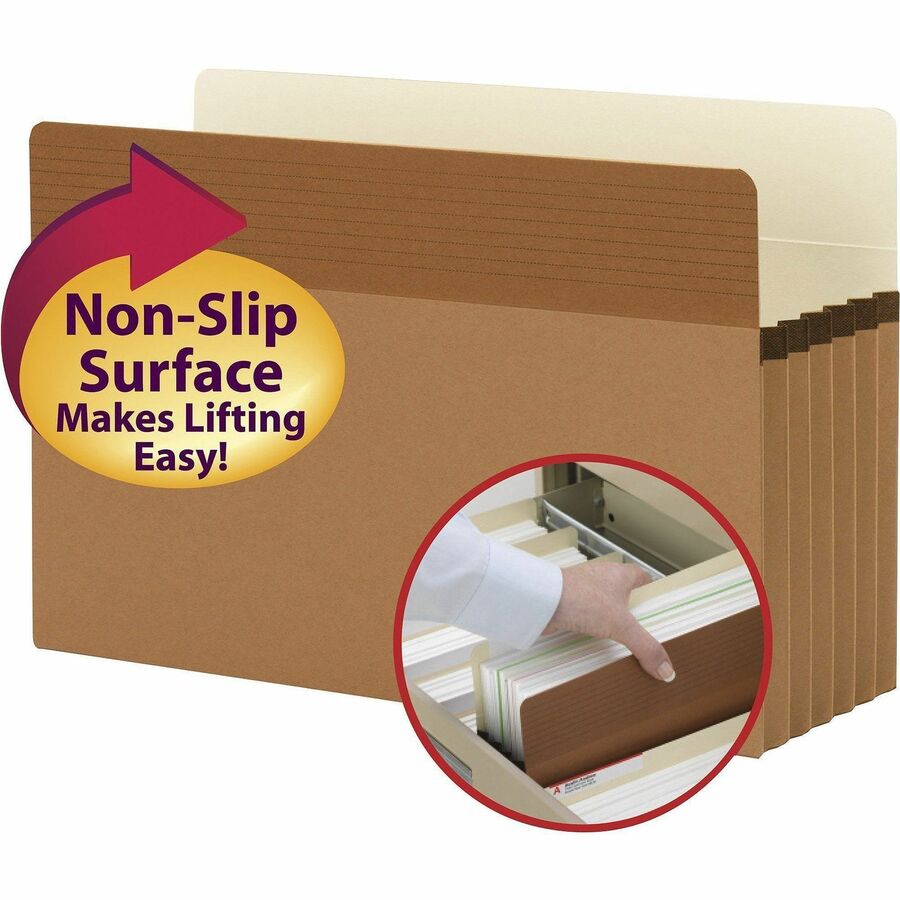 Smead Easy Grip Straight Tab Cut Legal Recycled File Pocket - 8 1/2" x 14" - 5 1/4" Expansion - Redrope - 10 / Box