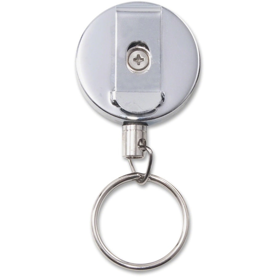 Advantus Heavy-Duty Steel Chain Retracting ID Reel - Steel - Silver, Black - 6 / Pack