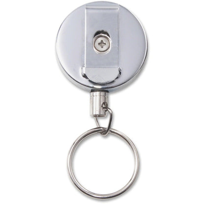 Advantus Heavy-Duty Steel Chain Retracting ID Reel - Steel - Silver, Black - 6 / Pack